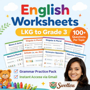 English worksheets for LKG to Grade 3