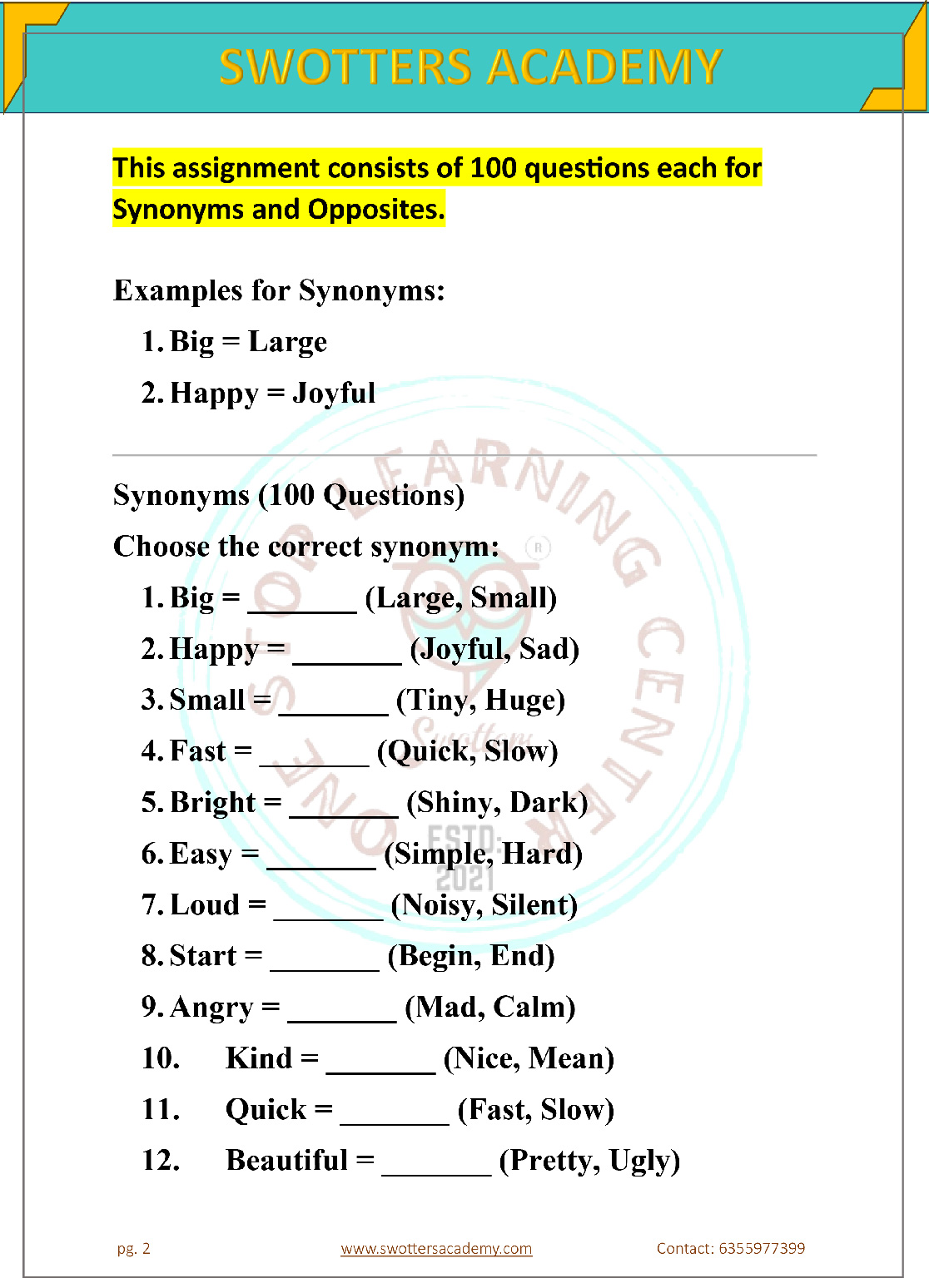 English Worksheets for LKG to Grade 3 (100+ Questions per Topic) | Grammar Practice Pack – By Drashi Shah - Image 6